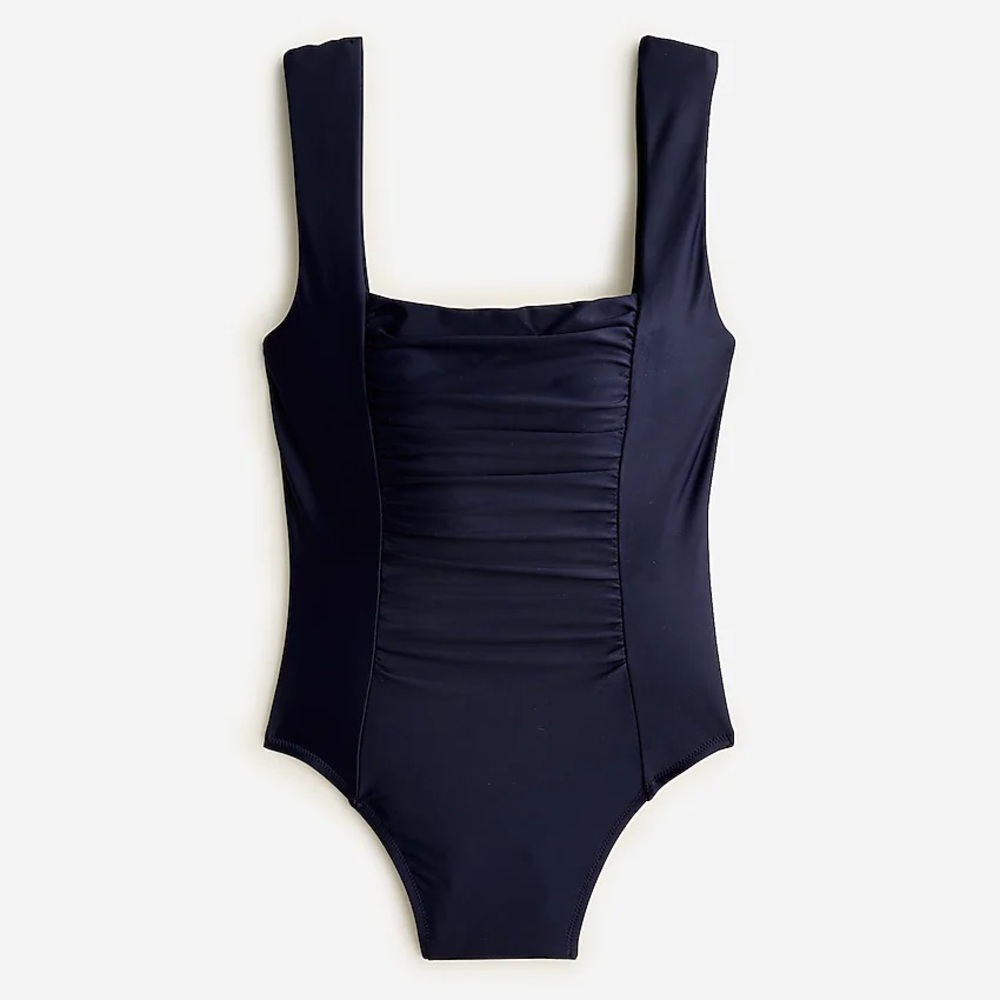 Ruched Square neck one piece jcrew bathing suit black new with tags